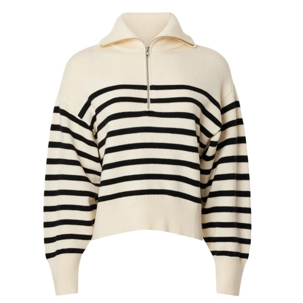 Marissa Webb Striped Quarter Zip Sweater SMALL Fold Over Oversized Nautical $265 - Picture 12 of 15